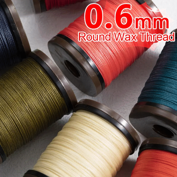 Round Waxed Thread 0.6mm Diameter for Leather Craft Polyester Cord Wax Coated Strings Braided Wallet for hand sewing 70M